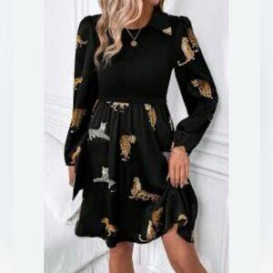 LEOPARD PRINT LONG SLEEVE SWING DRESS SIZE XL